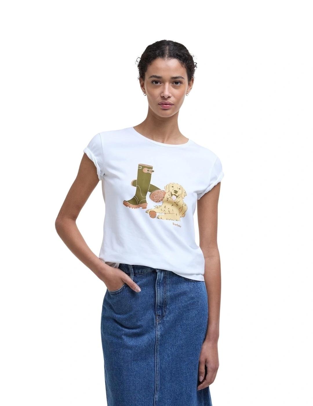 Barbour Camiseta Rowen Perro blanca mujer