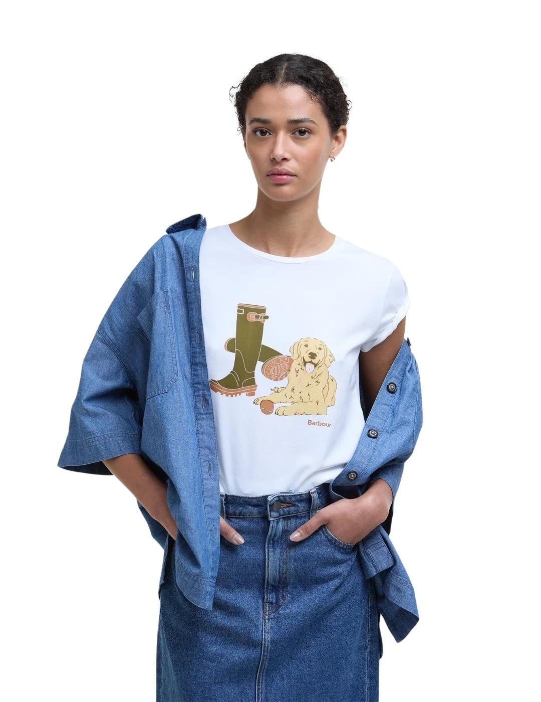 Barbour Camiseta Rowen Perro blanca mujer