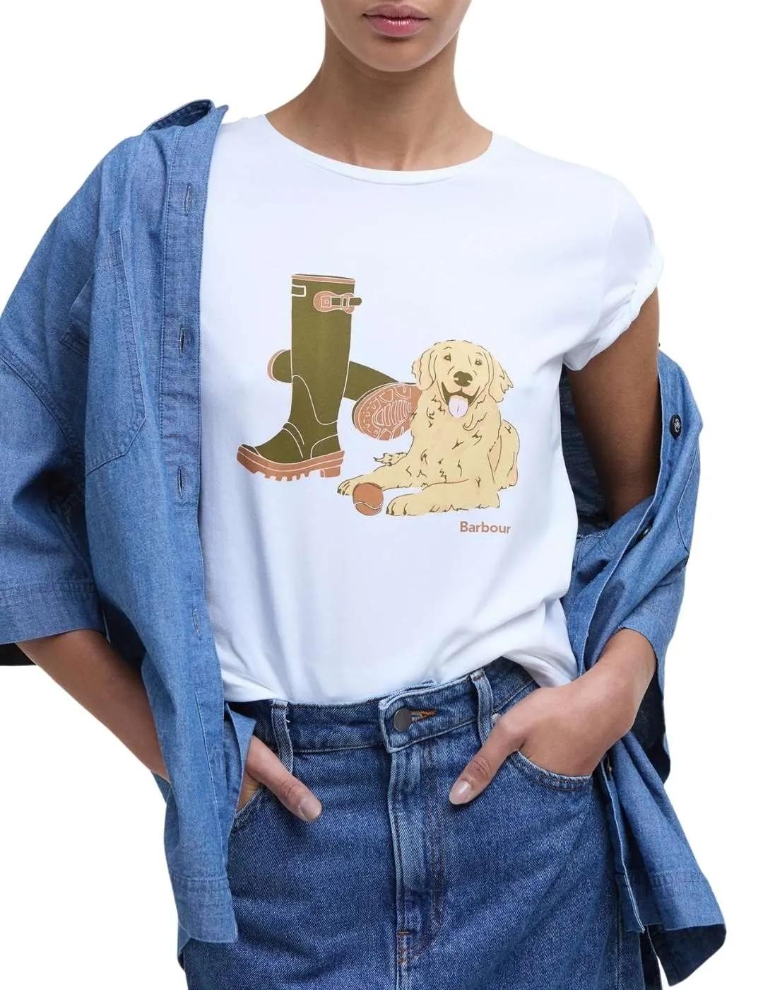 Barbour Camiseta Rowen Perro blanca mujer