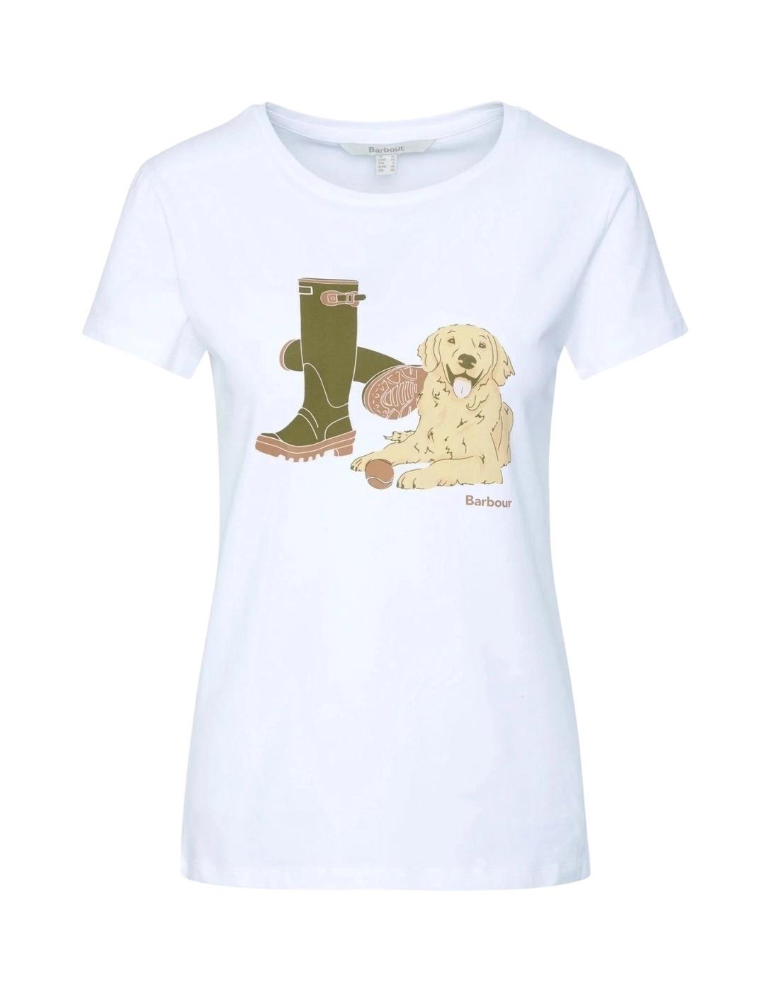 Barbour Camiseta Rowen Perro blanca mujer