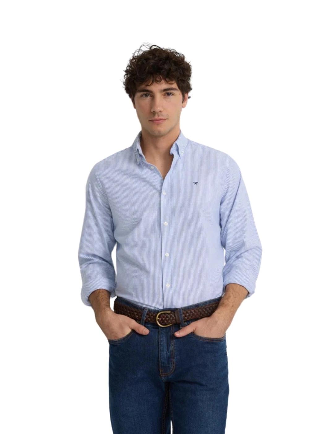 Silbon Camisa Sport Oxford Rayas Azul Medio