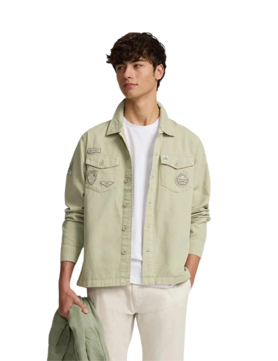 Silbon Sobrecamisa Desgastada Parches Verde