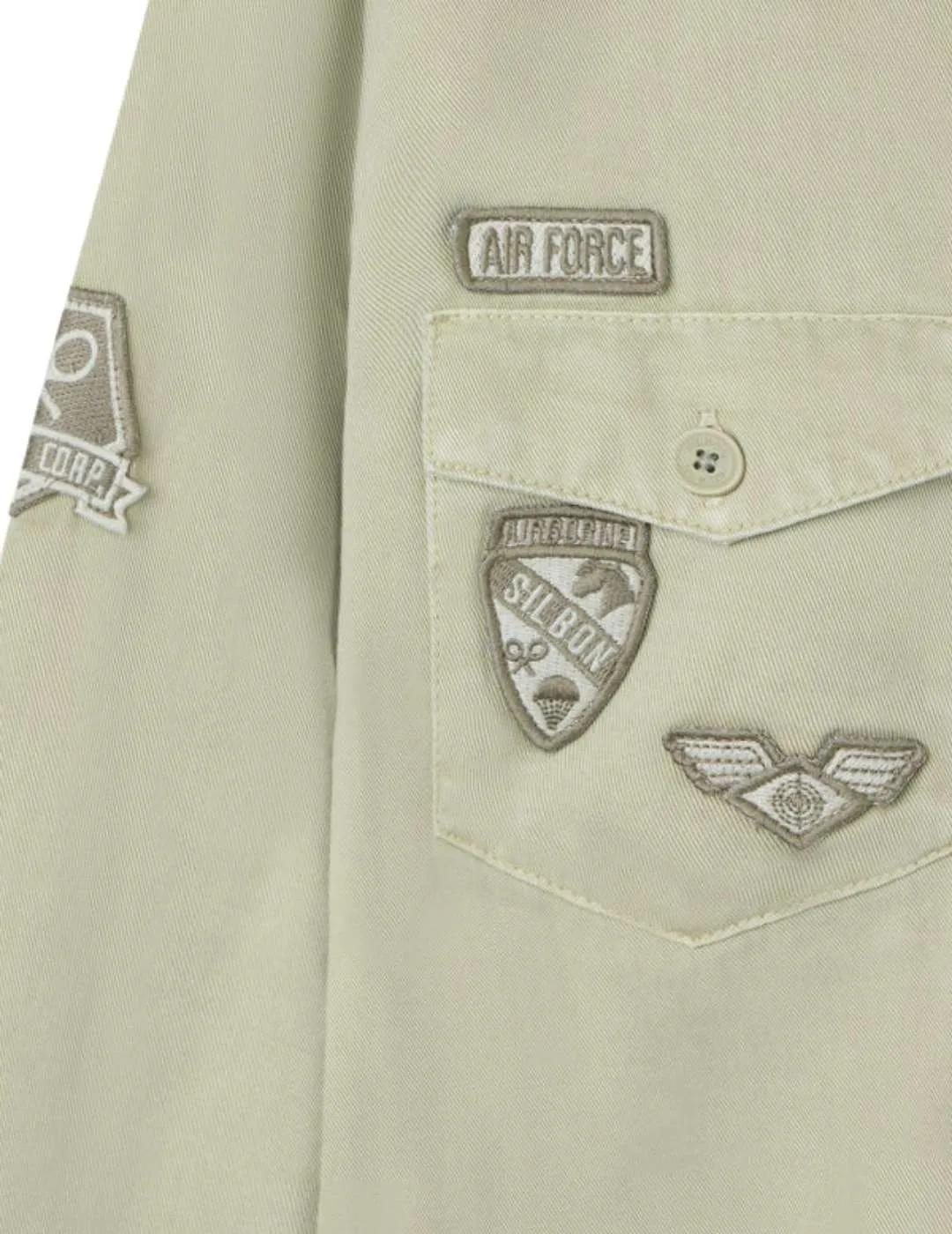 Silbon Sobrecamisa Desgastada Parches Verde