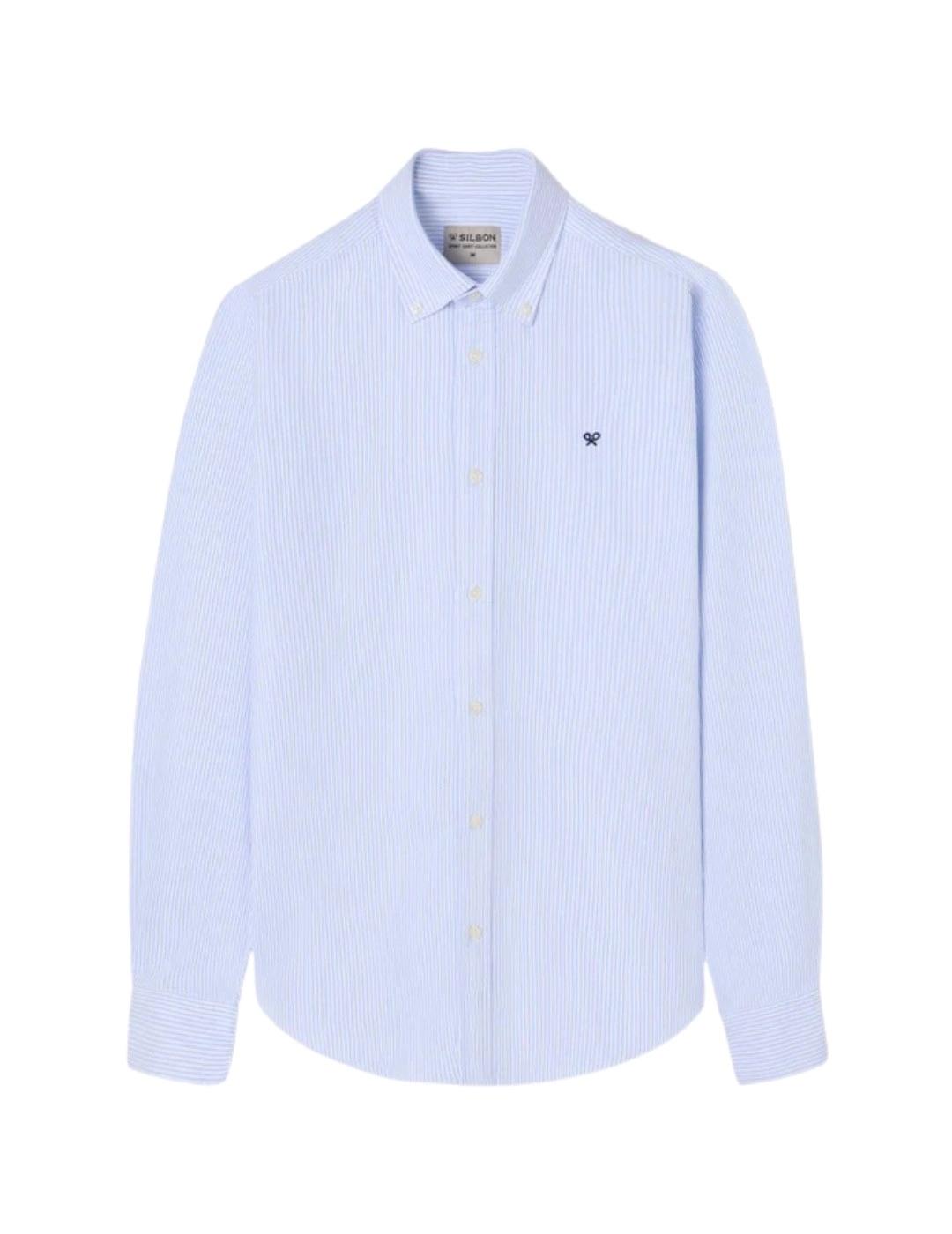 Silbon Camisa Sport Oxford Rayas Celeste