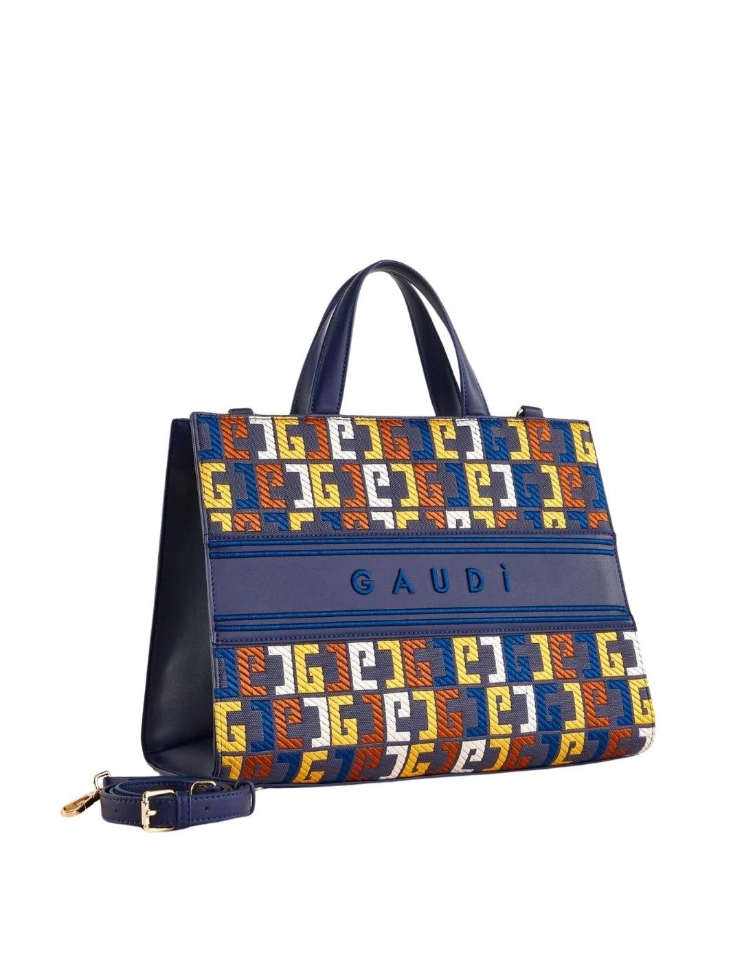 Gaudi Bolso azul con asa superior y logotipo