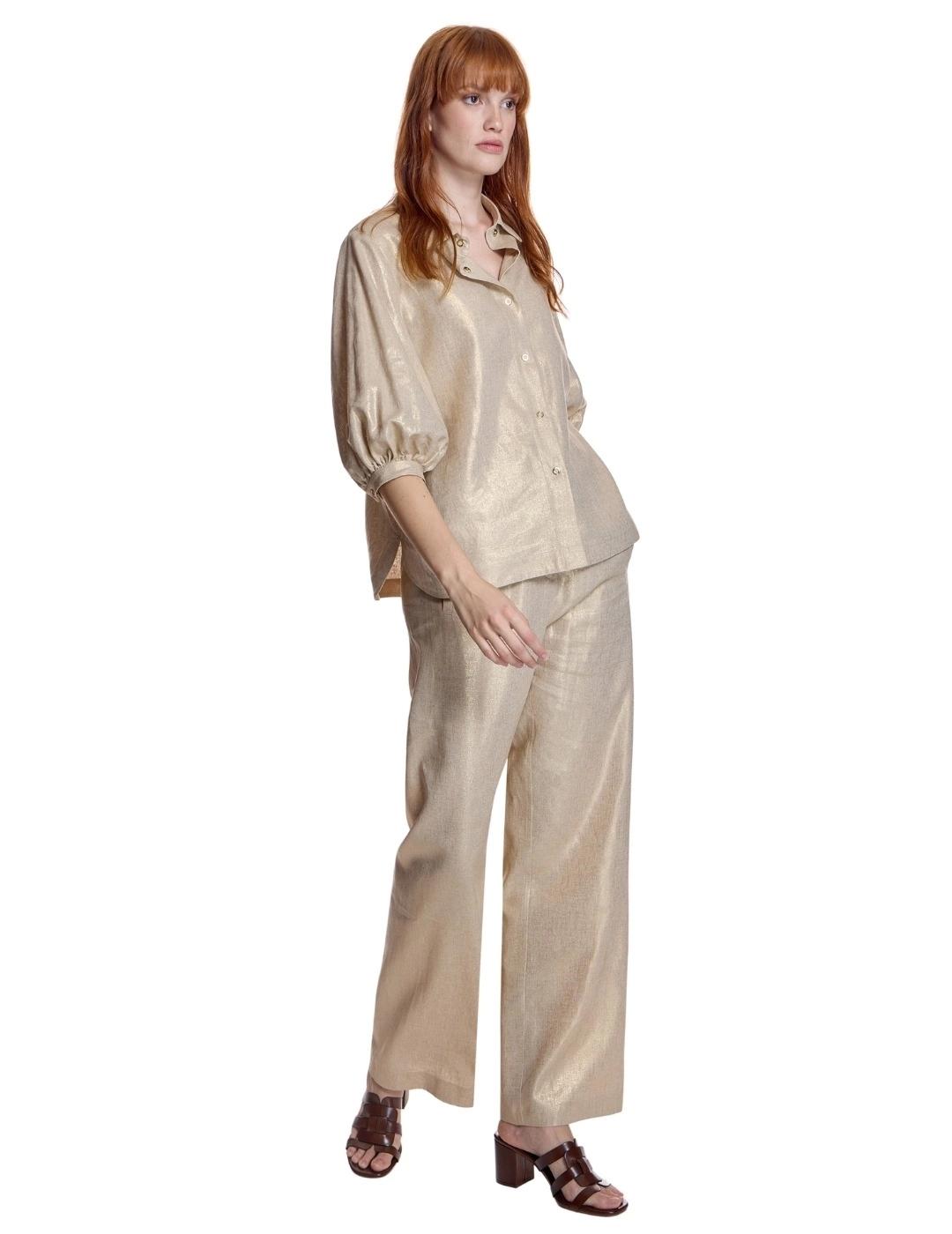 Alba Conde Pantalón Fluido Oro