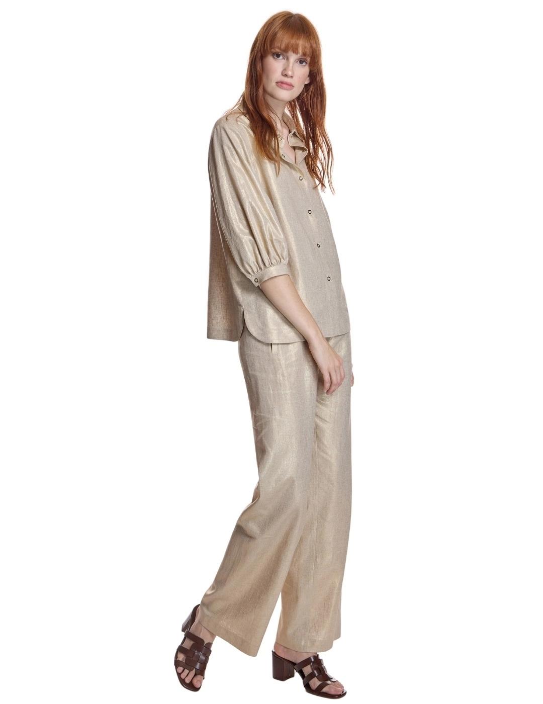 Alba Conde Pantalón Fluido Oro