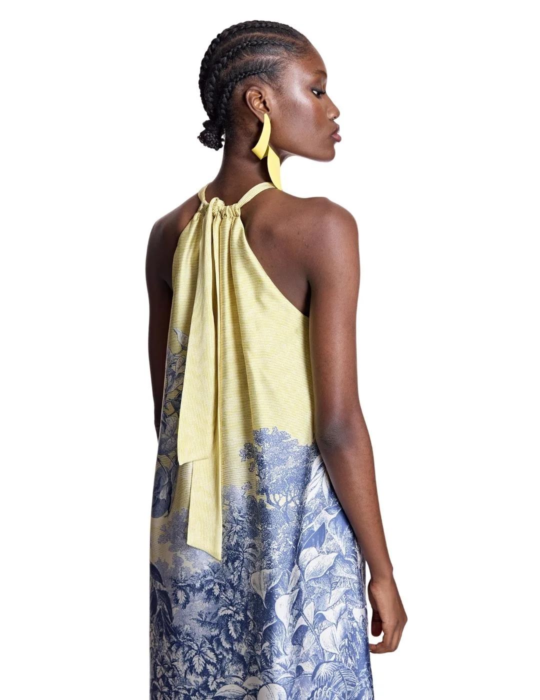 Alba Conde Vestido satinado estampado paisaje azul