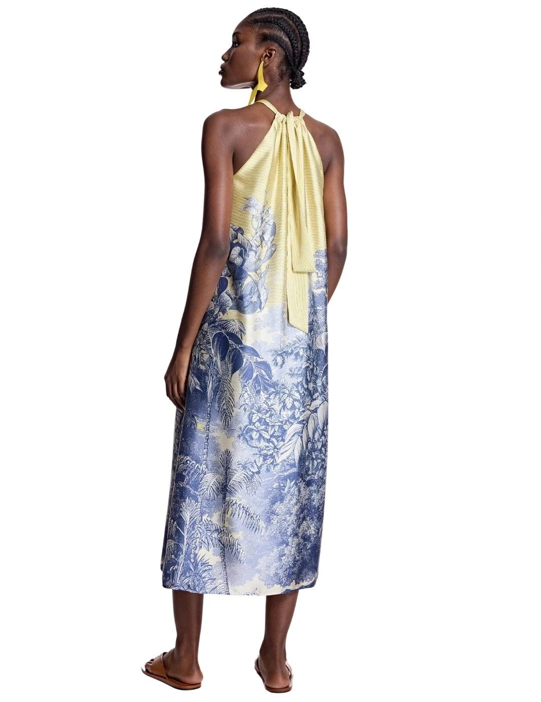 Alba Conde Vestido satinado estampado paisaje azul