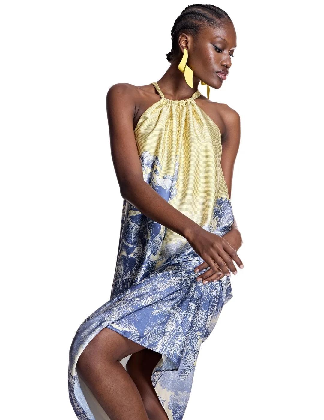 Alba Conde Vestido satinado estampado paisaje azul