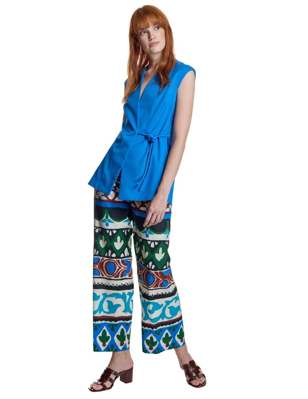 Alba Conde Pantalón azul estampado multicolor