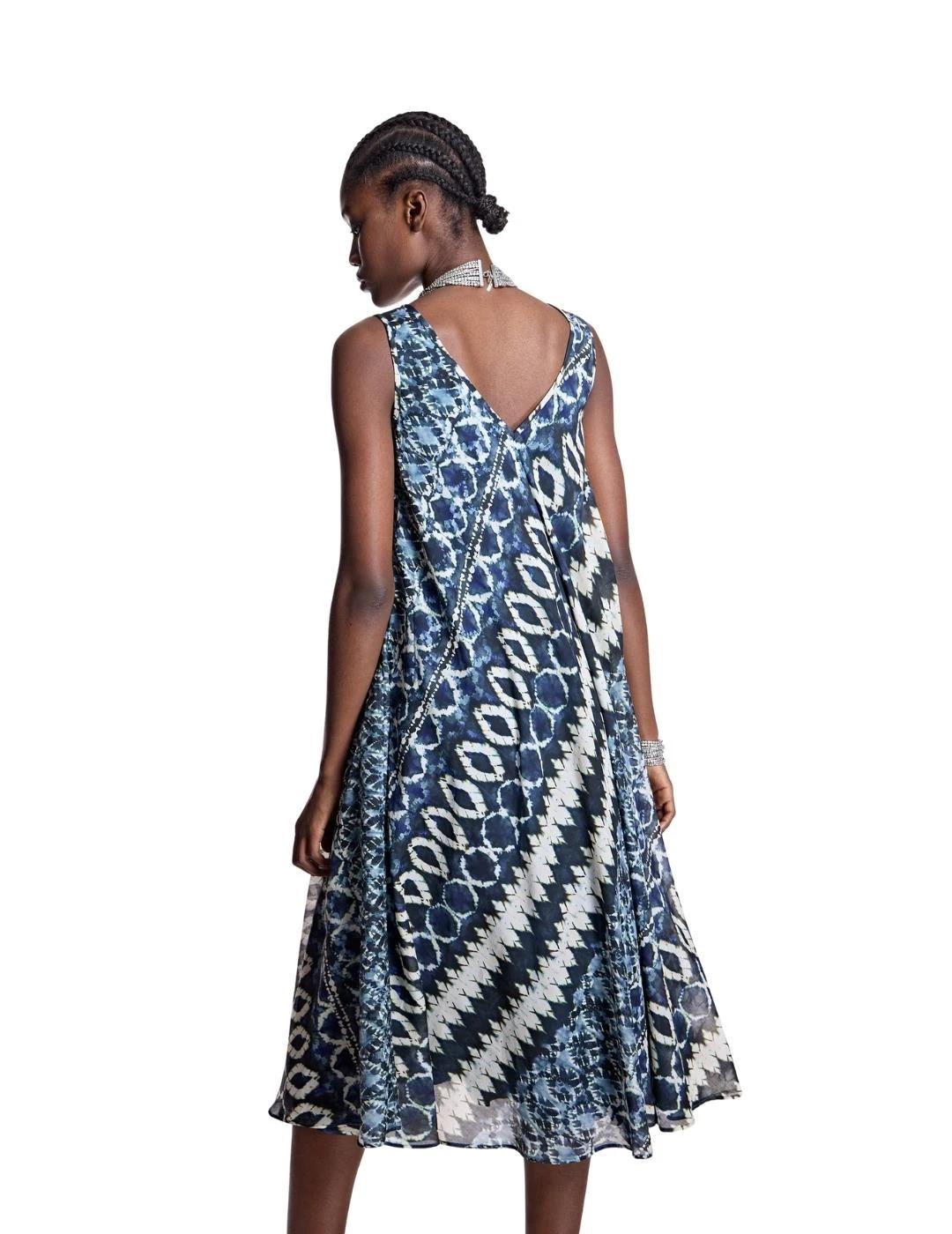 Alba Conde Vestido fluido estampado Azul marino