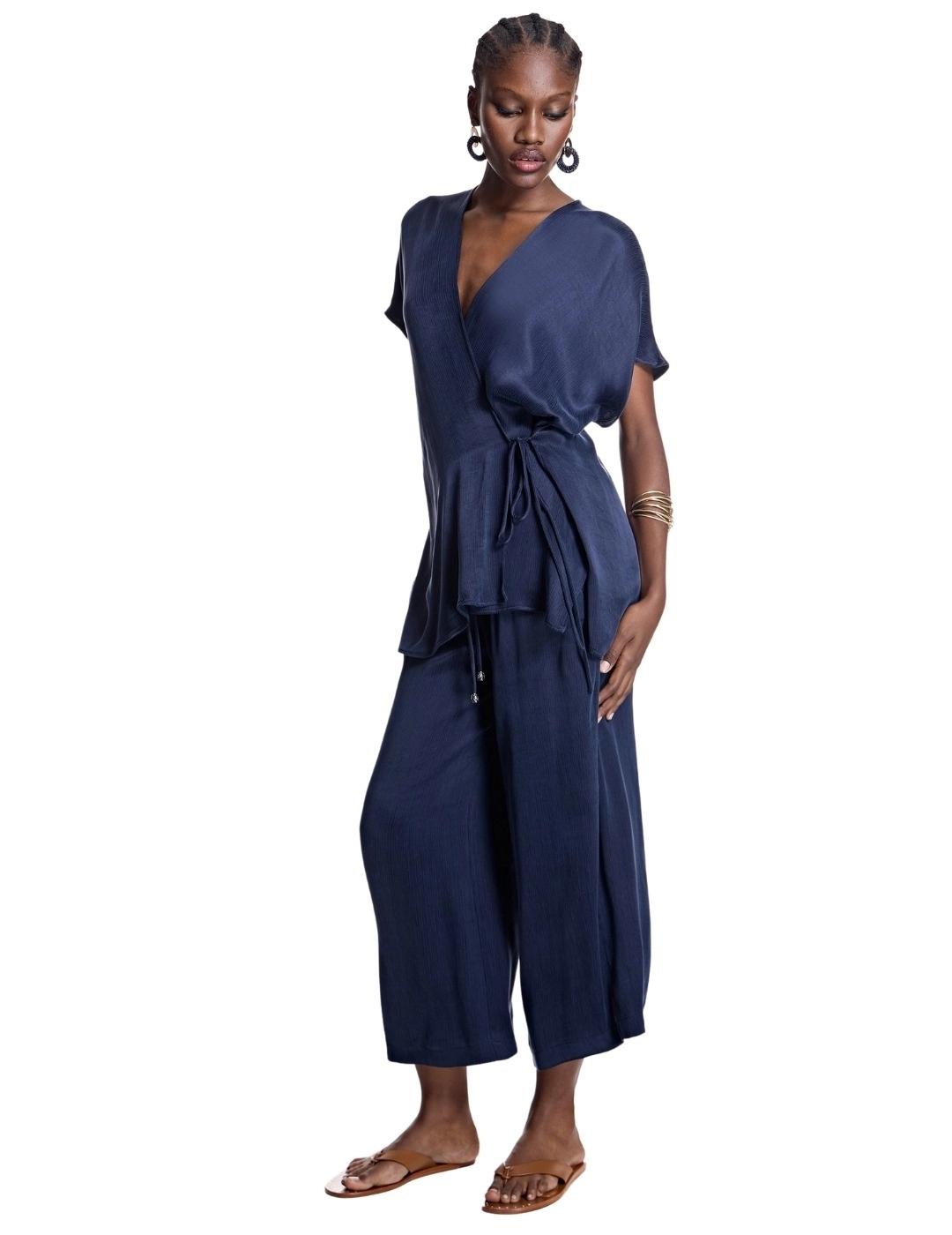 Alba Conde Pantalón culotte fluido de cupro marino