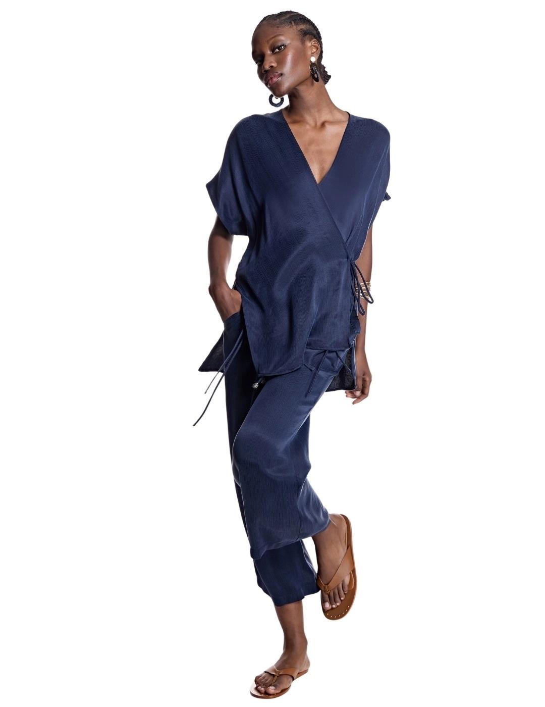 Alba Conde Pantalón culotte fluido de cupro marino