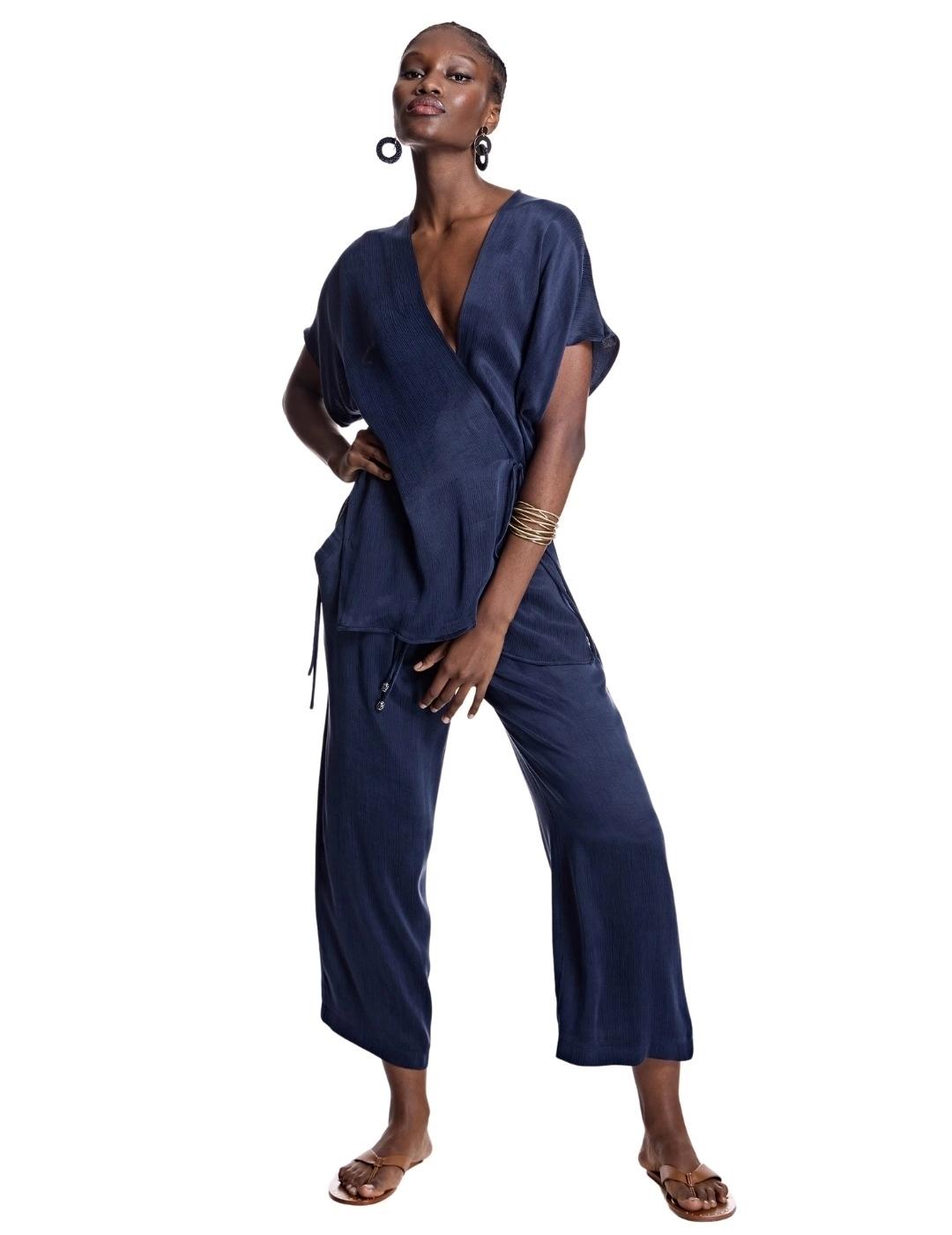 Alba Conde Pantalón culotte fluido de cupro marino