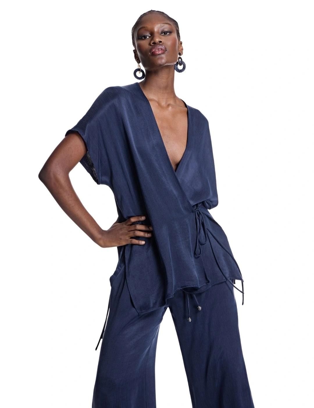 Alba Conde Pantalón culotte fluido de cupro marino