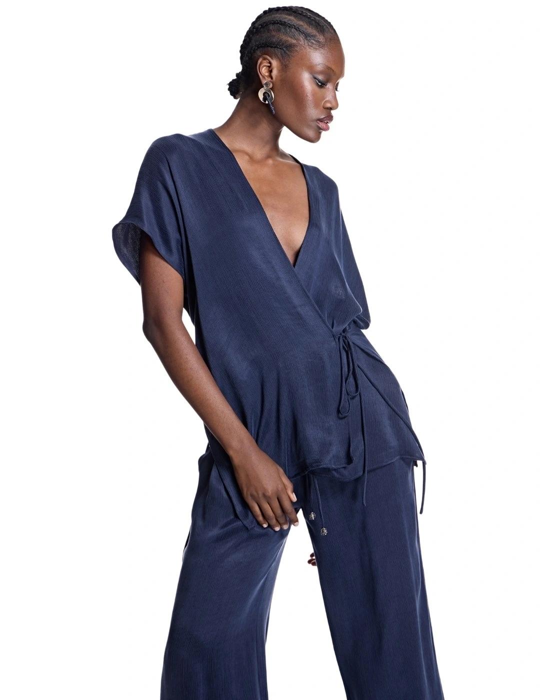 Alba Conde Pantalón culotte fluido de cupro marino