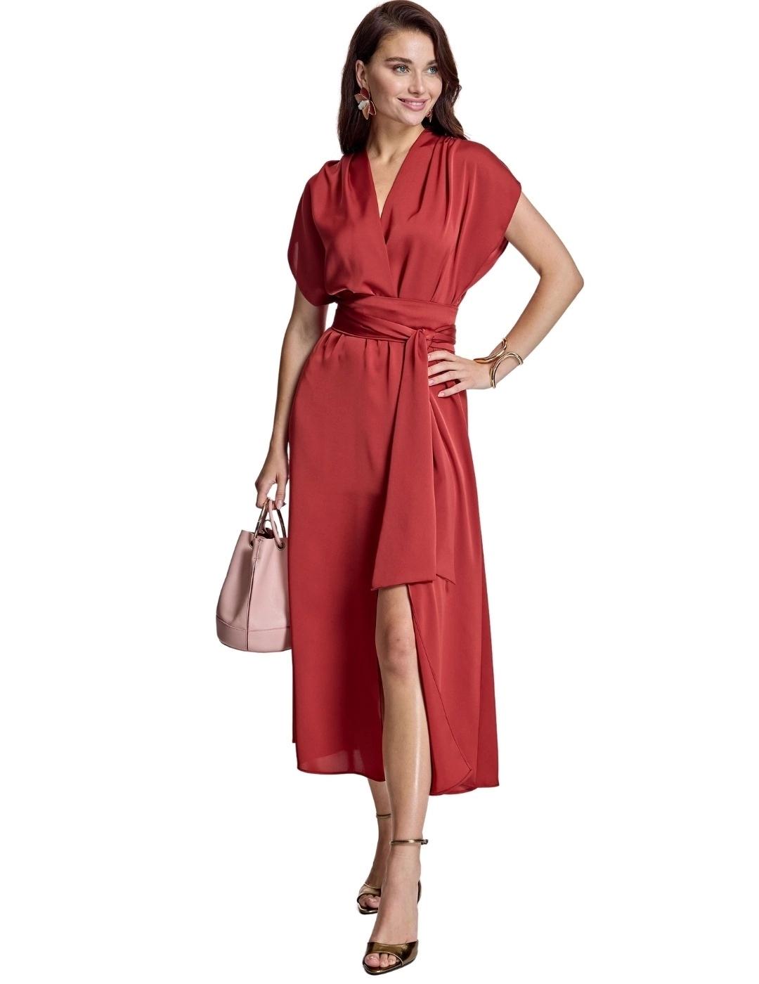 Alba Conde Vestido Cruzado granate