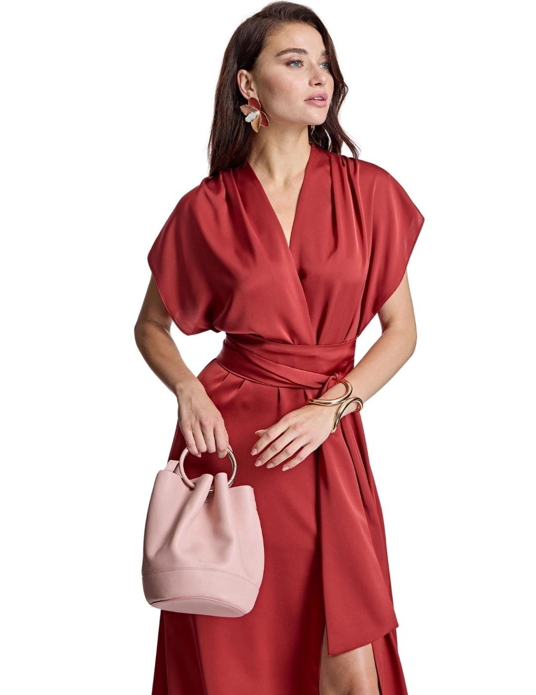 Alba Conde Vestido Cruzado granate