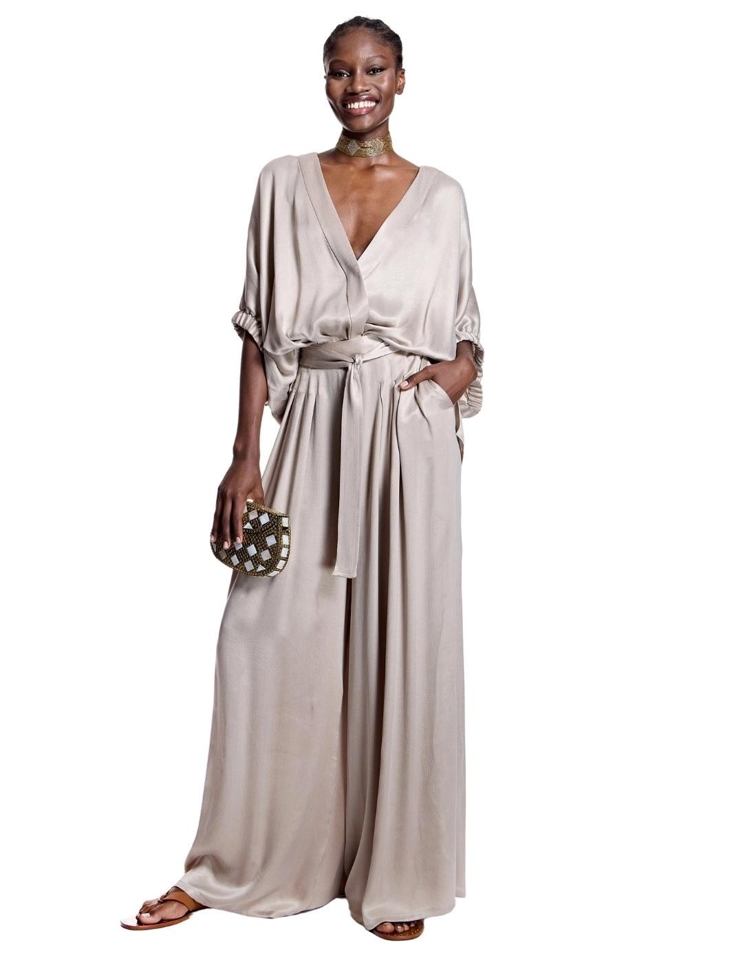 Alba Conde Pantalón fluido satén piedra