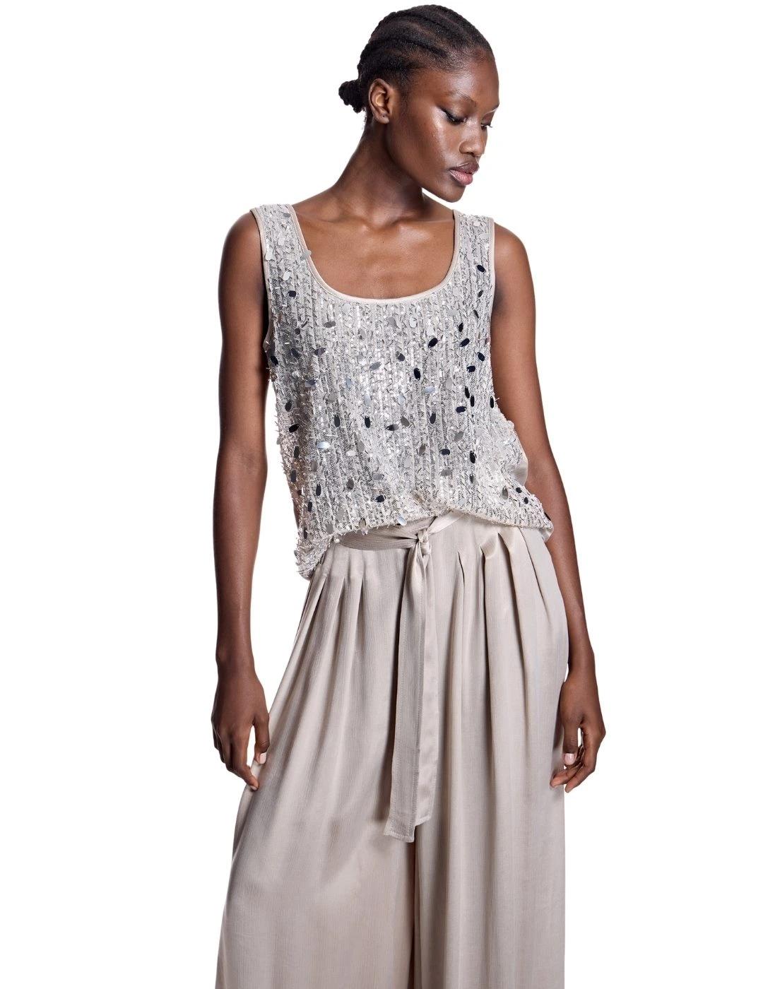 Alba Conde Pantalón fluido satén piedra