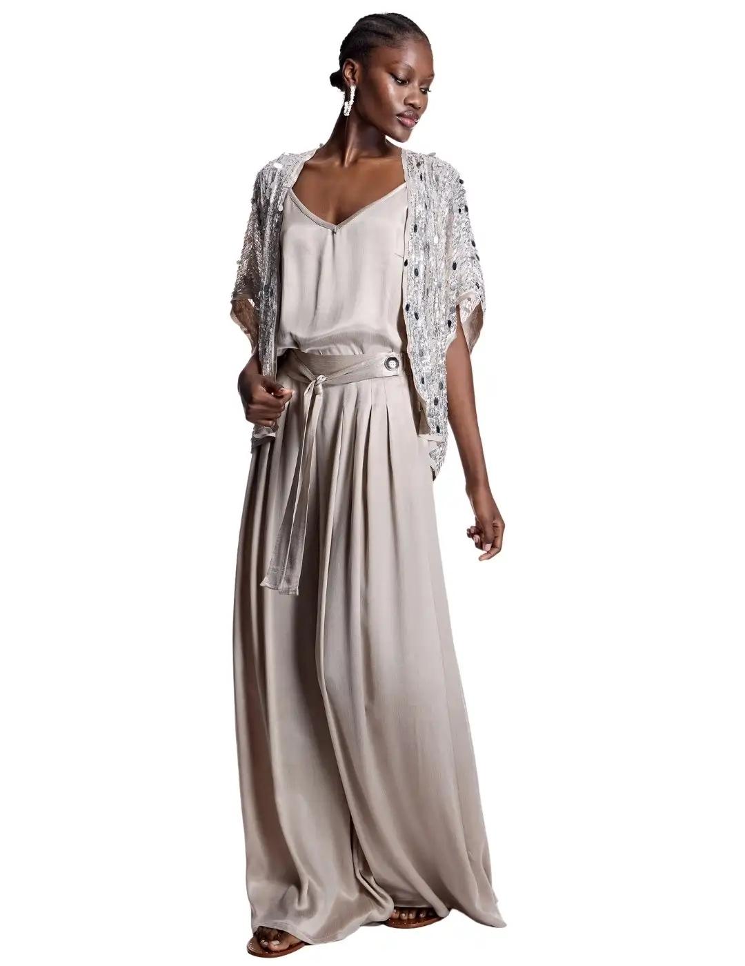 Alba Conde Pantalón fluido satén piedra