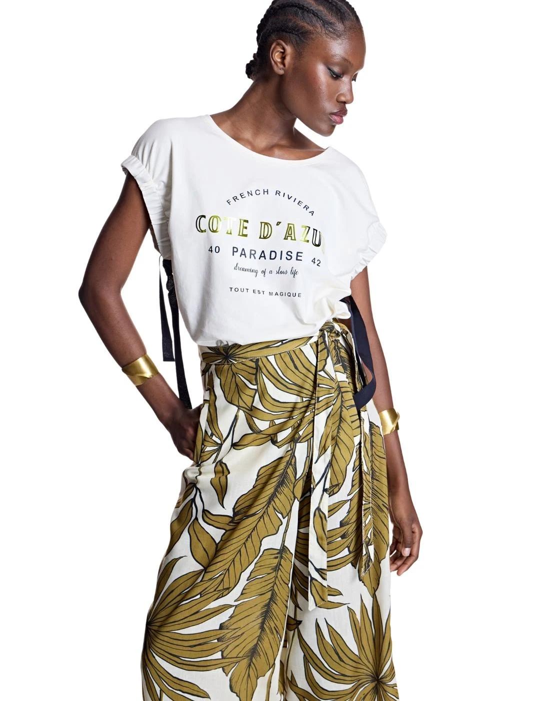 Alba Conde Pantalón cruzado estampado verde