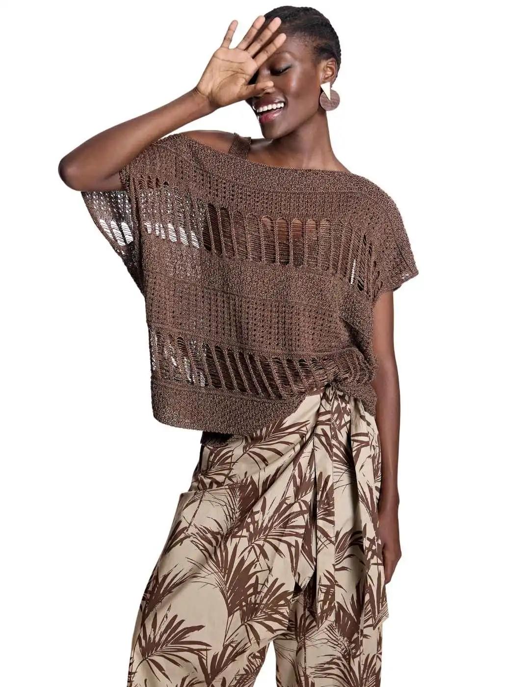 Alba Conde Pantalón estampado hojas marrón