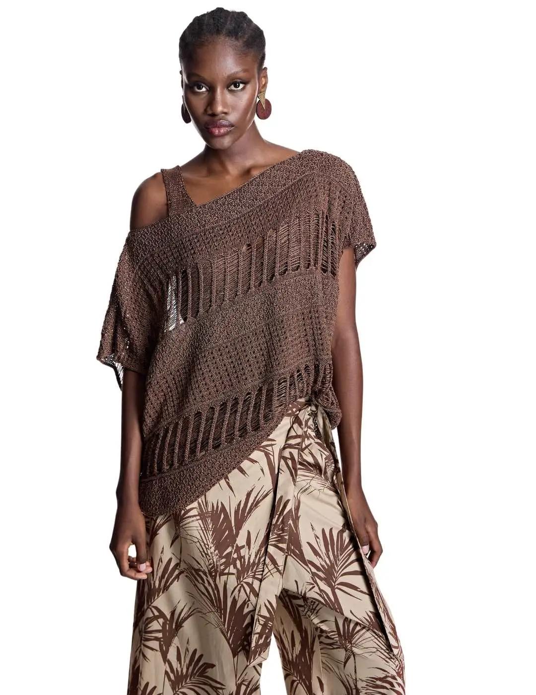 Alba Conde Pantalón estampado hojas marrón