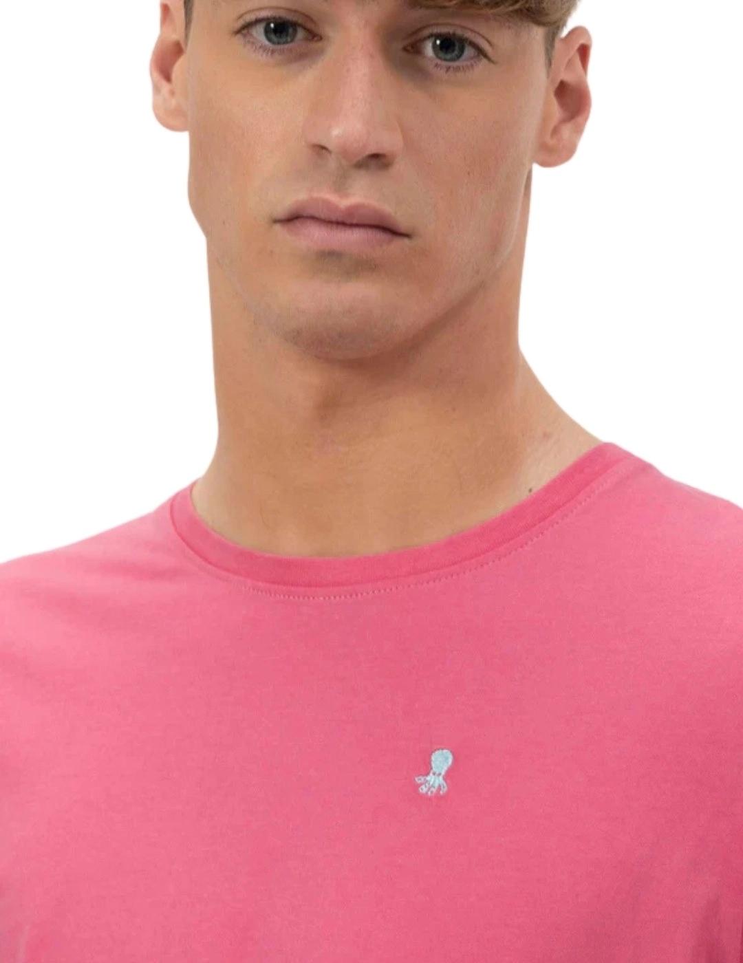 El Pulpo Camiseta Básica Bordada Rosa Chicle