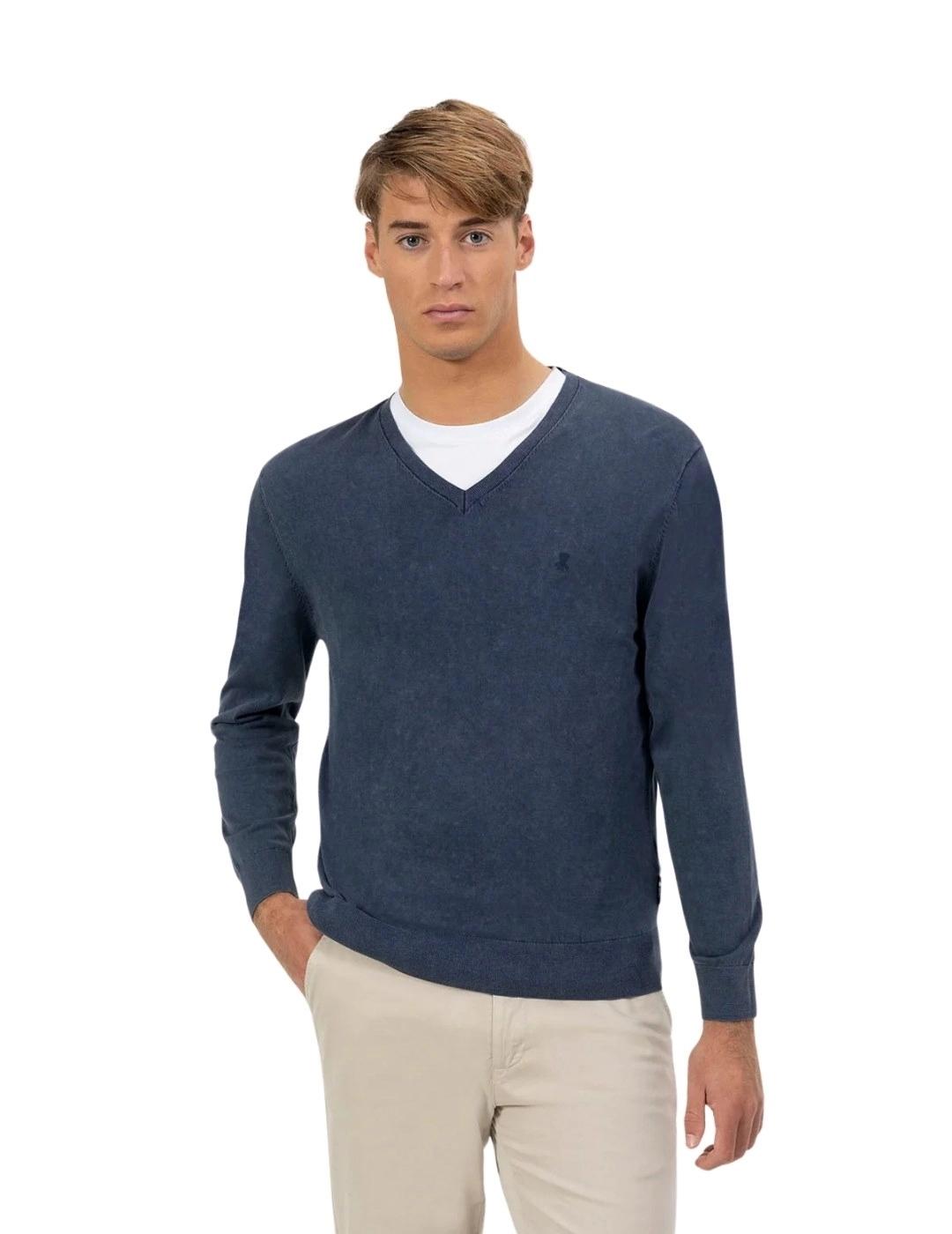 El Pulpo Jersey Lavado Cuello pico Extrafino Azul