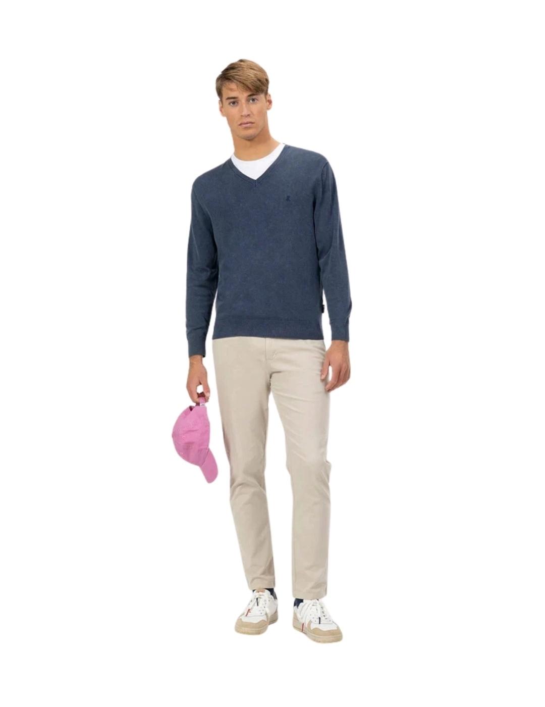 El Pulpo Jersey Lavado Cuello pico Extrafino Azul