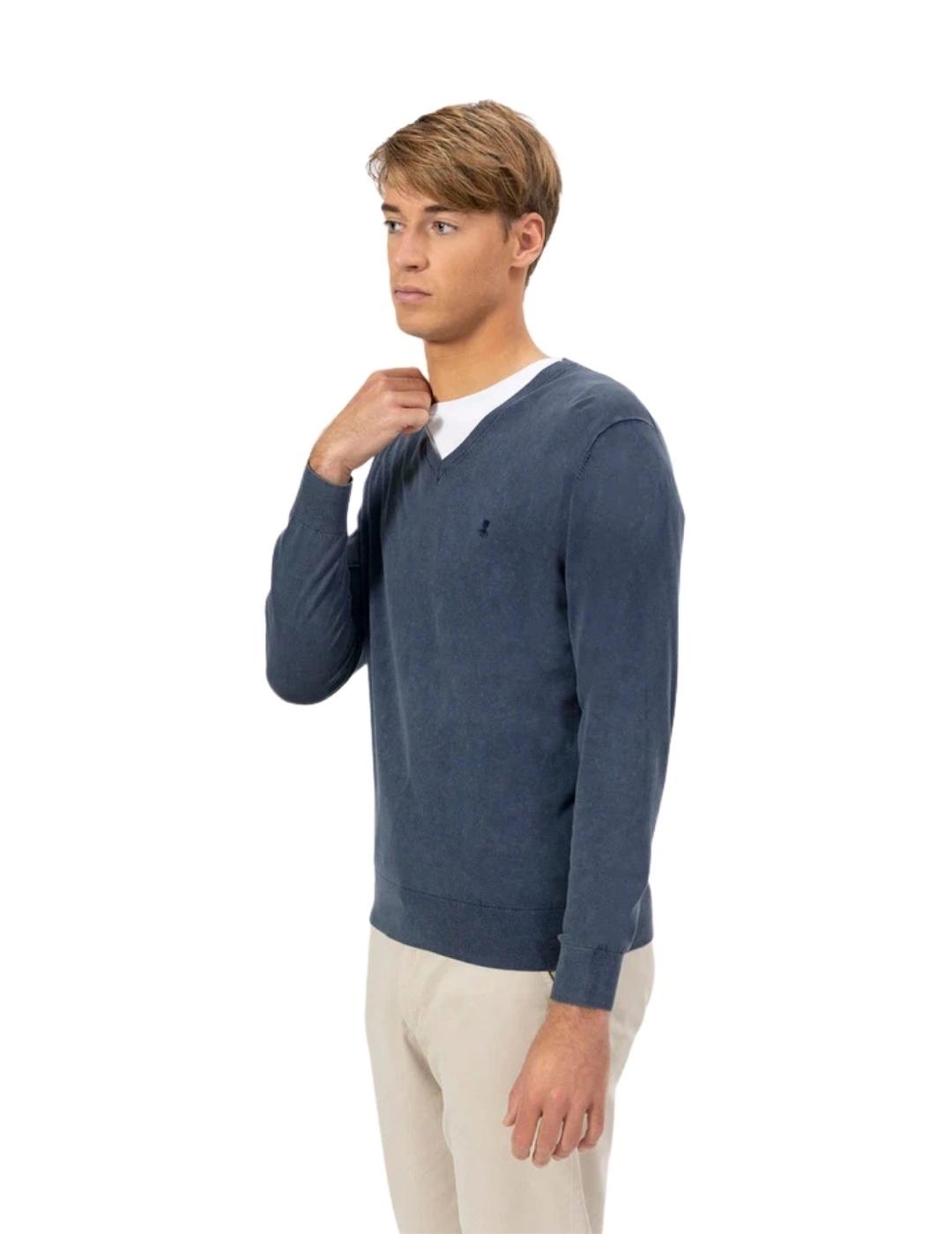 El Pulpo Jersey Lavado Cuello pico Extrafino Azul