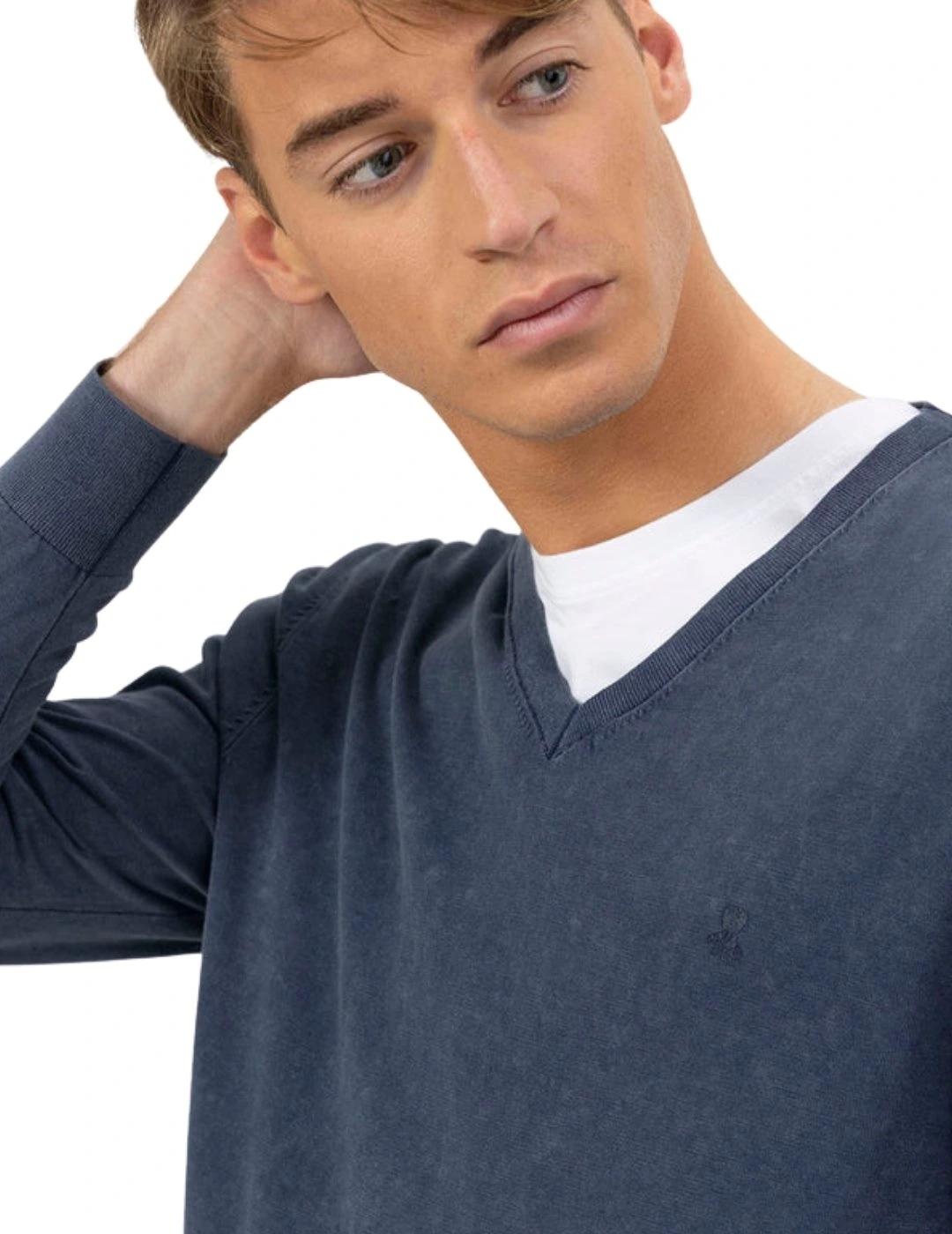 El Pulpo Jersey Lavado Cuello pico Extrafino Azul