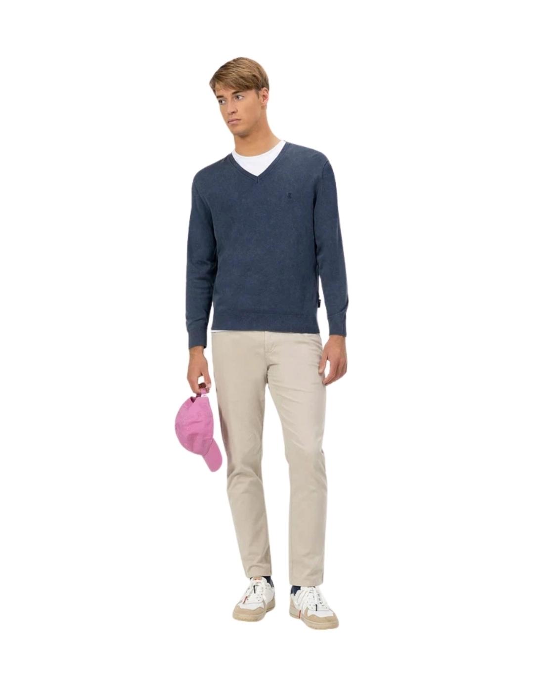 El Pulpo Jersey Lavado Cuello pico Extrafino Azul