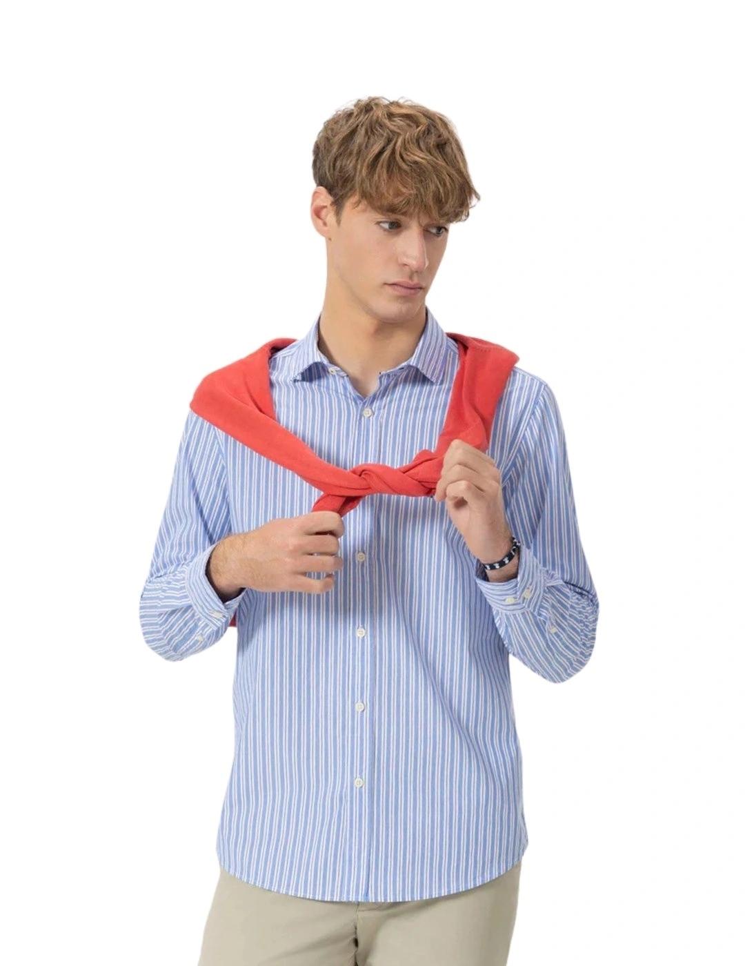 El Pulpo Camisa Cuello Italiano Popelín Rayas Azul