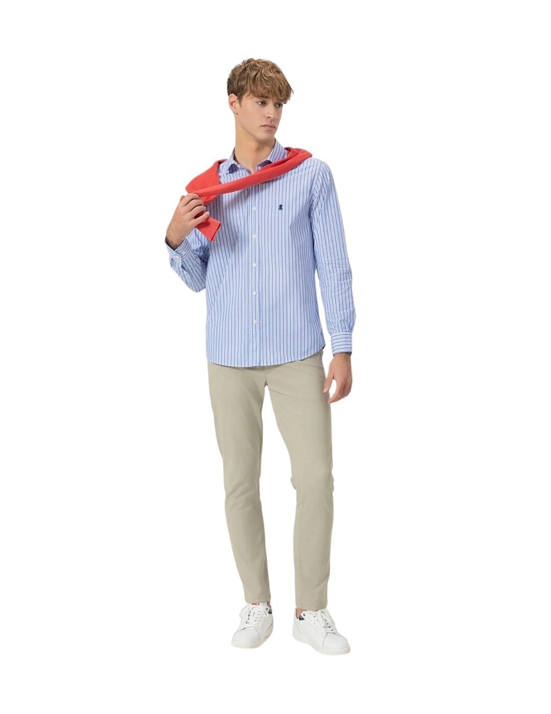 El Pulpo Camisa Cuello Italiano Popelín Rayas Azul