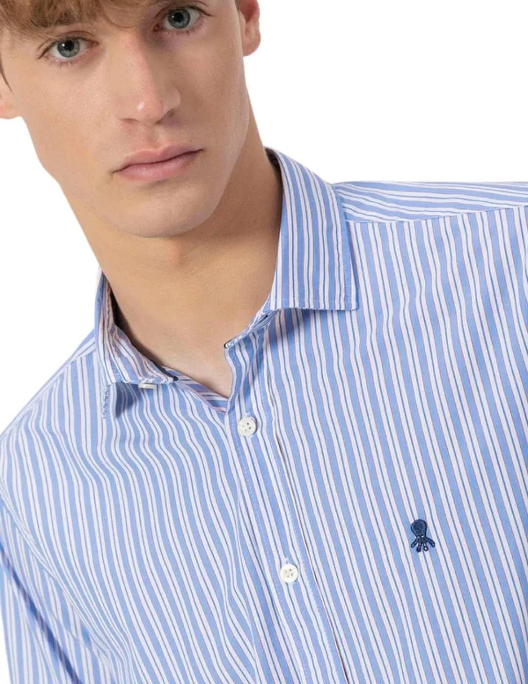 El Pulpo Camisa Cuello Italiano Popelín Rayas Azul