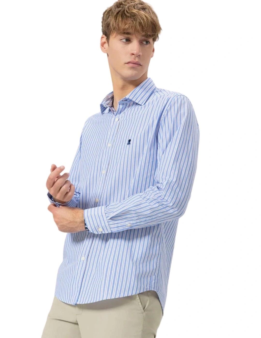 El Pulpo Camisa Cuello Italiano Popelín Rayas Azul