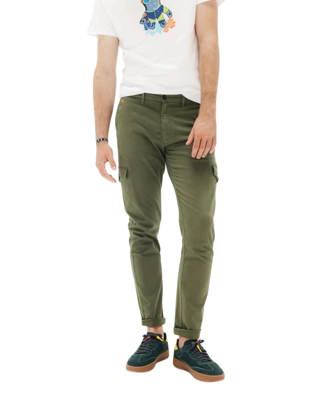 El Pulpo Pantalón Cargo Satin Verde Caqui