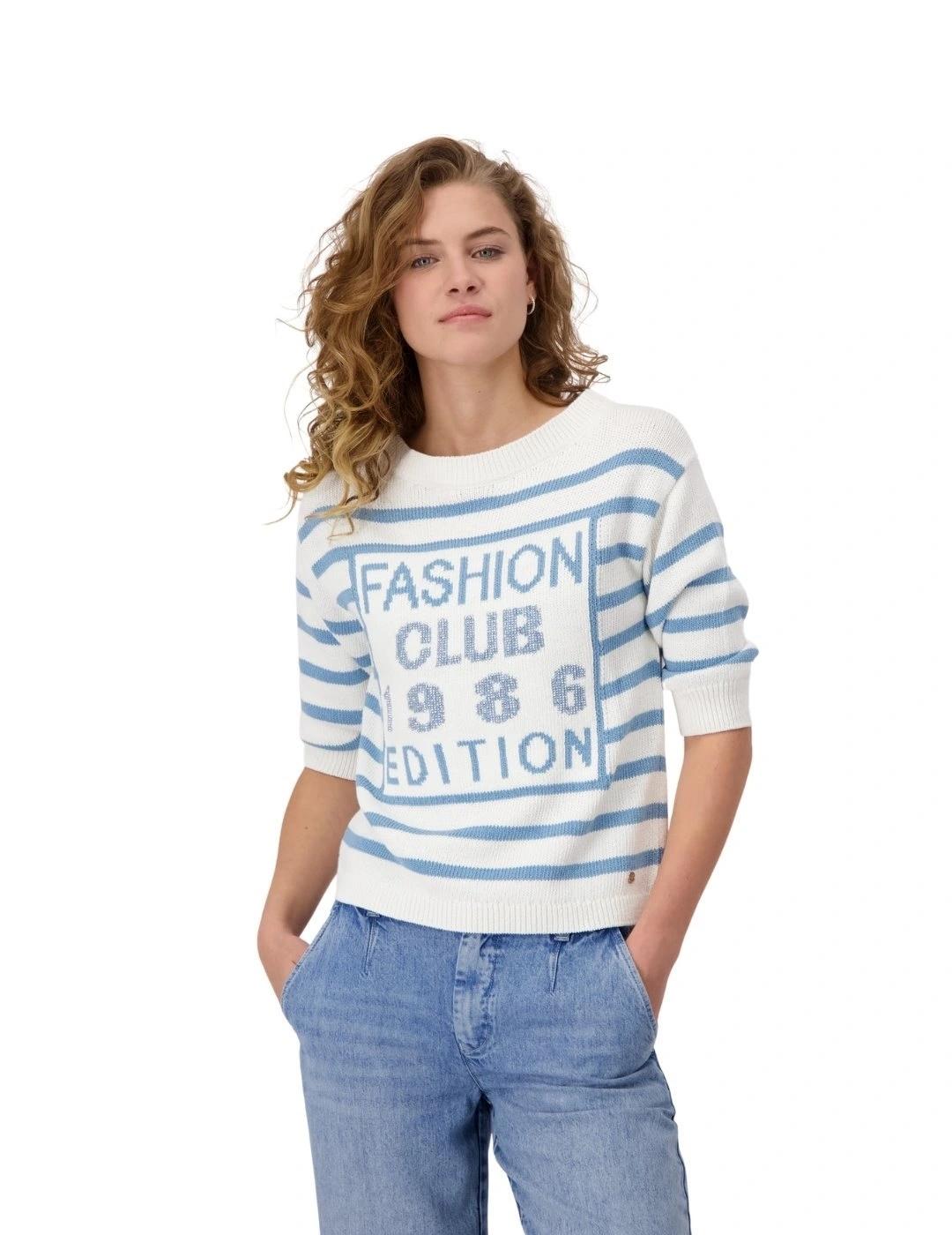 Monari Jersey Blanco de rayas azules y letras