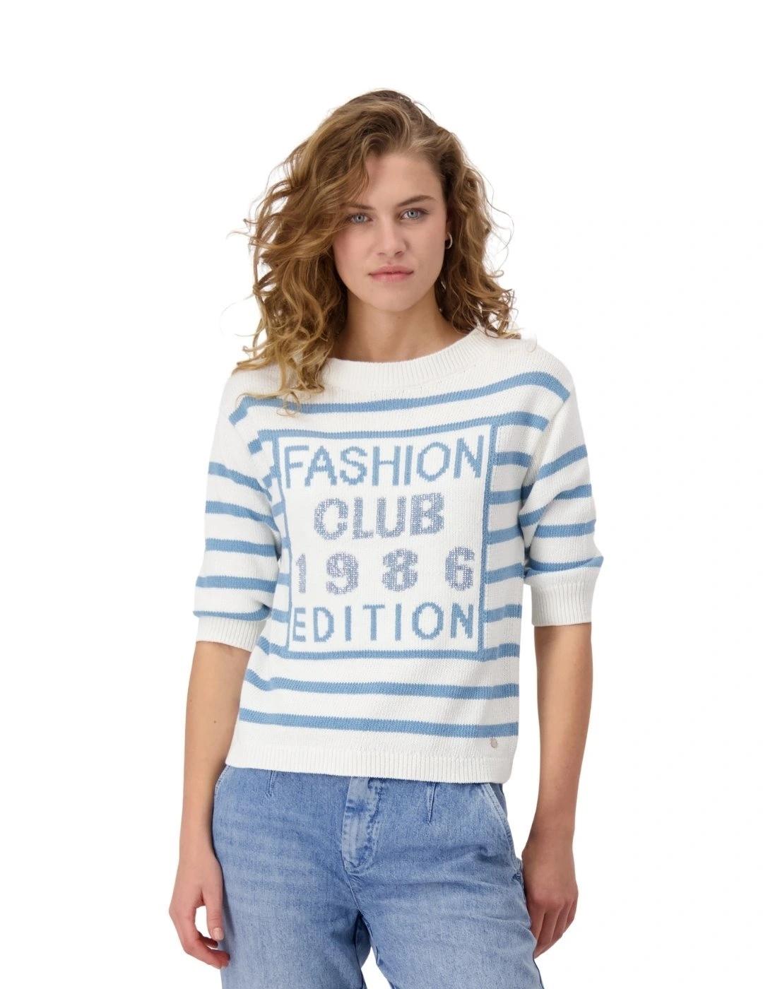 Monari Jersey Blanco de rayas azules y letras