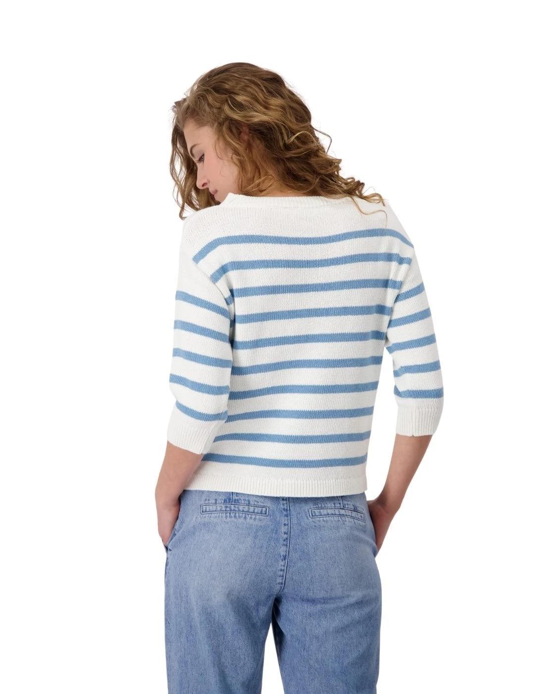 Monari Jersey Blanco de rayas azules y letras