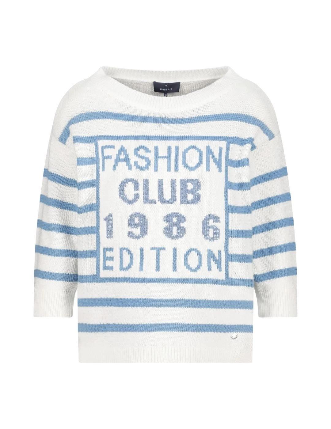 Monari Jersey Blanco de rayas azules y letras