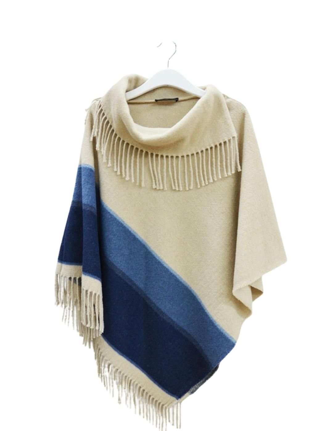 Anna Mora Poncho Beige rayas azules