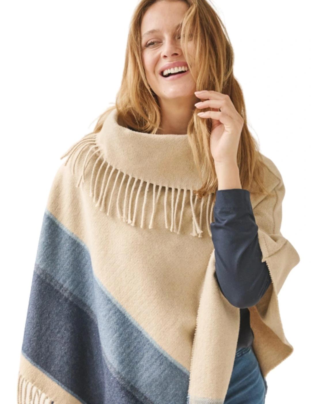 Anna Mora Poncho Beige rayas azules