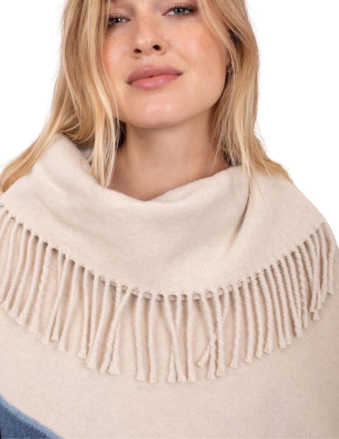 Anna Mora Poncho Beige rayas azules