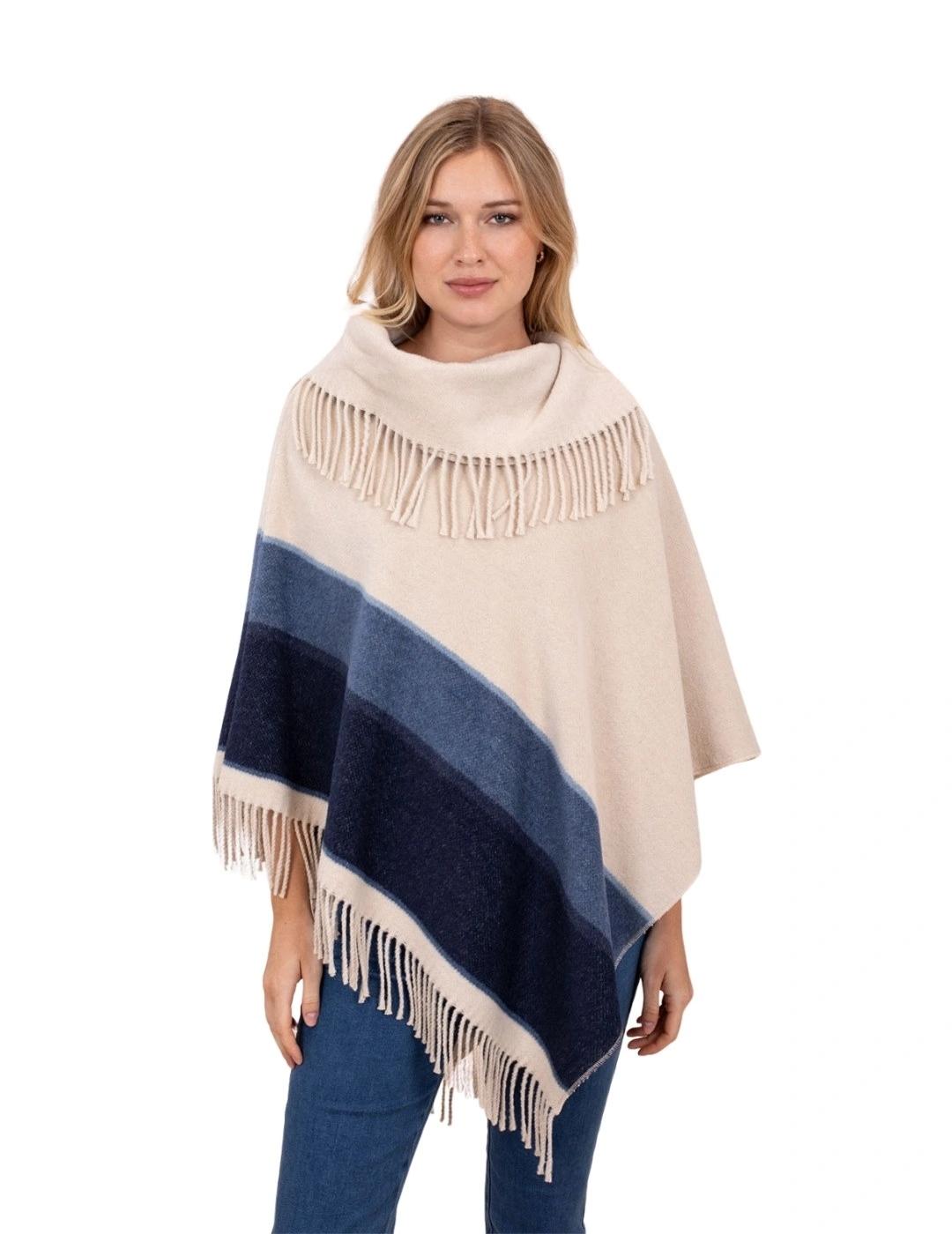Anna Mora Poncho Beige rayas azules