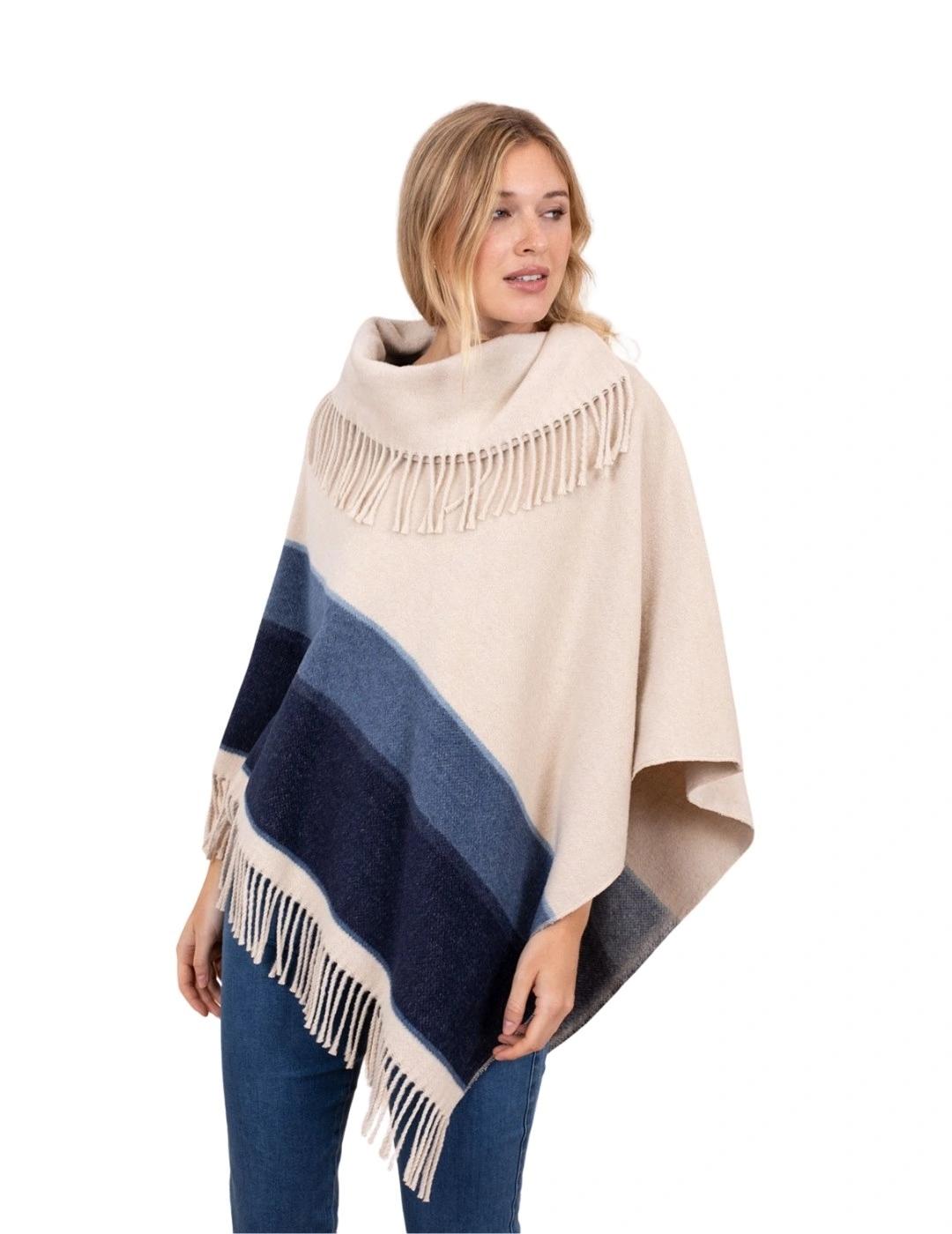 Anna Mora Poncho Beige rayas azules