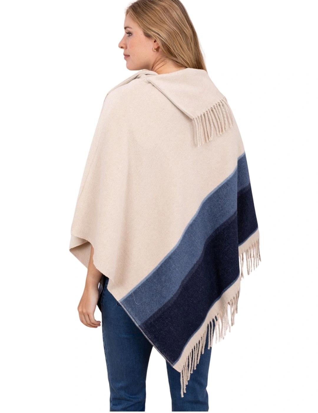 Anna Mora Poncho Beige rayas azules